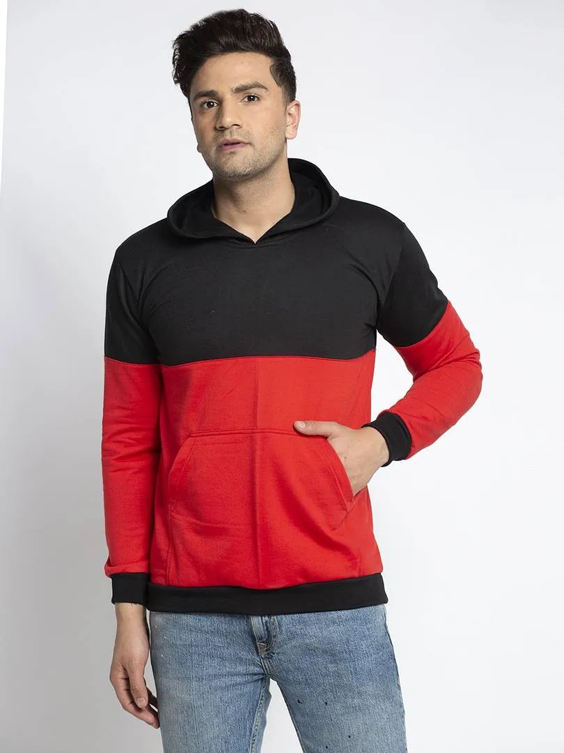 Stylish Cotton Blend Multicoloured Colourblocked Pullover Hooded Sweatshirt For Men