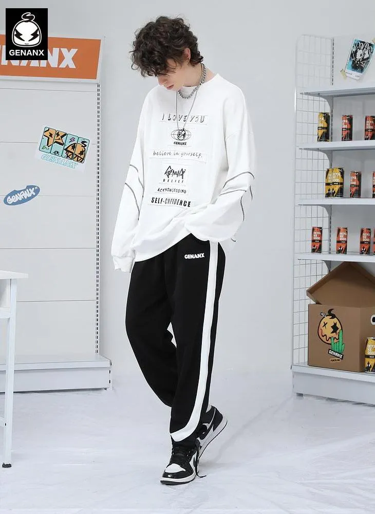 Stylish Plain Letter Print Crew Neck Sweatshirt