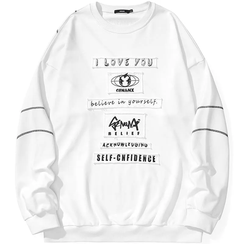 Stylish Plain Letter Print Crew Neck Sweatshirt