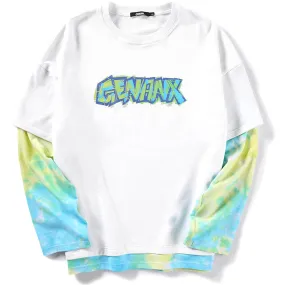 Stylish Tie Dye Print Tiered Patchwork Sweatshirt