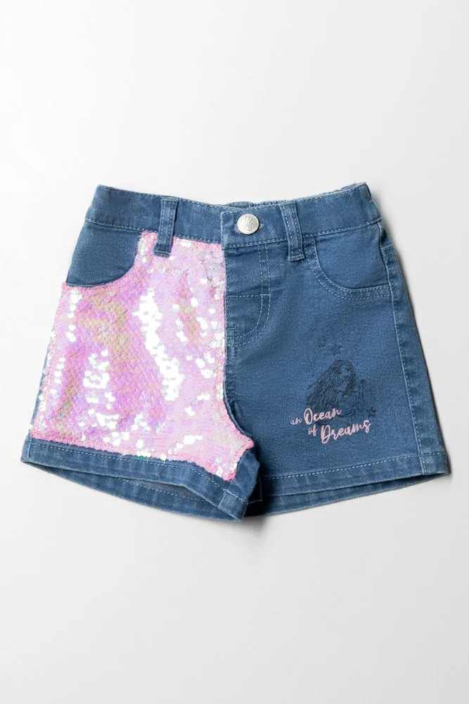 The Little Mermaid Denim Short Mid Wash Pink