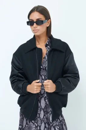 Trendy bomber jacket with mixed fabric sleeves wholesale