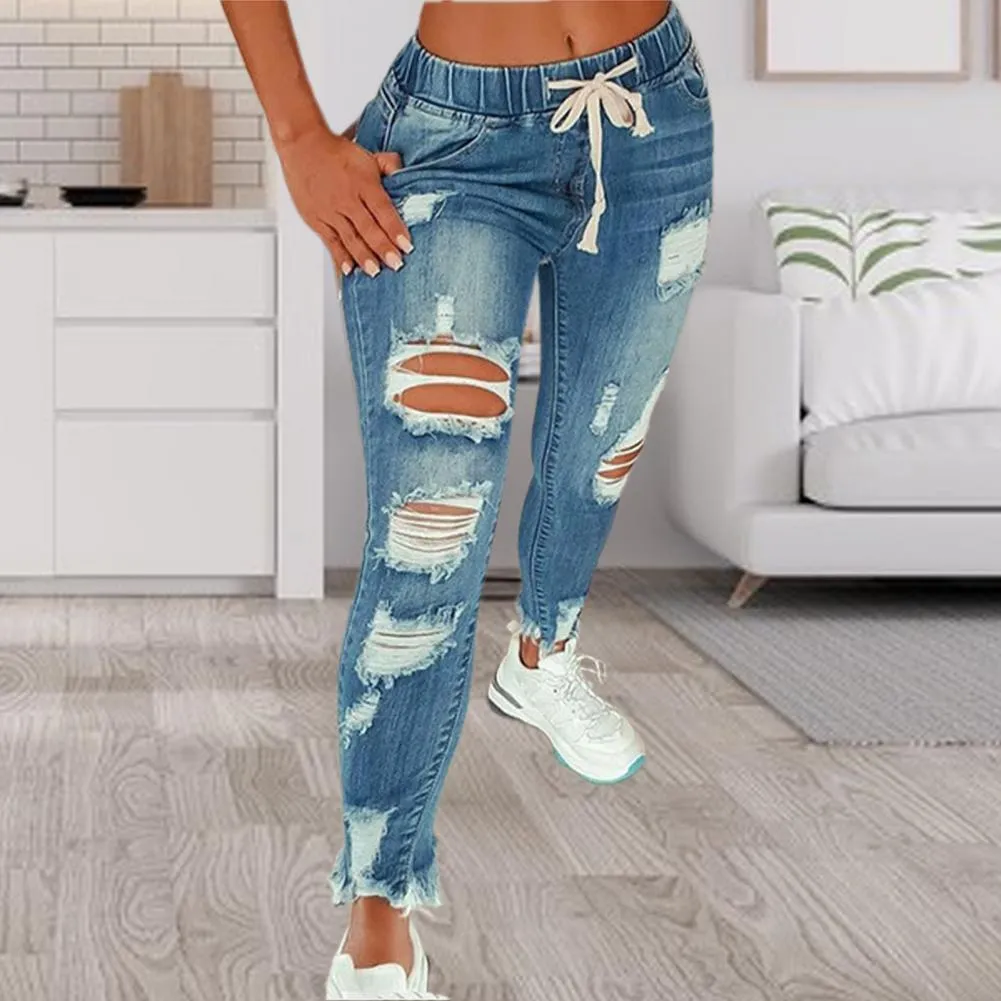 Trendy Ripped Stretch Denim Jeggings