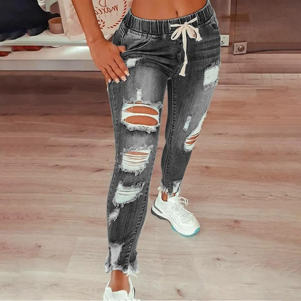 Trendy Ripped Stretch Denim Jeggings