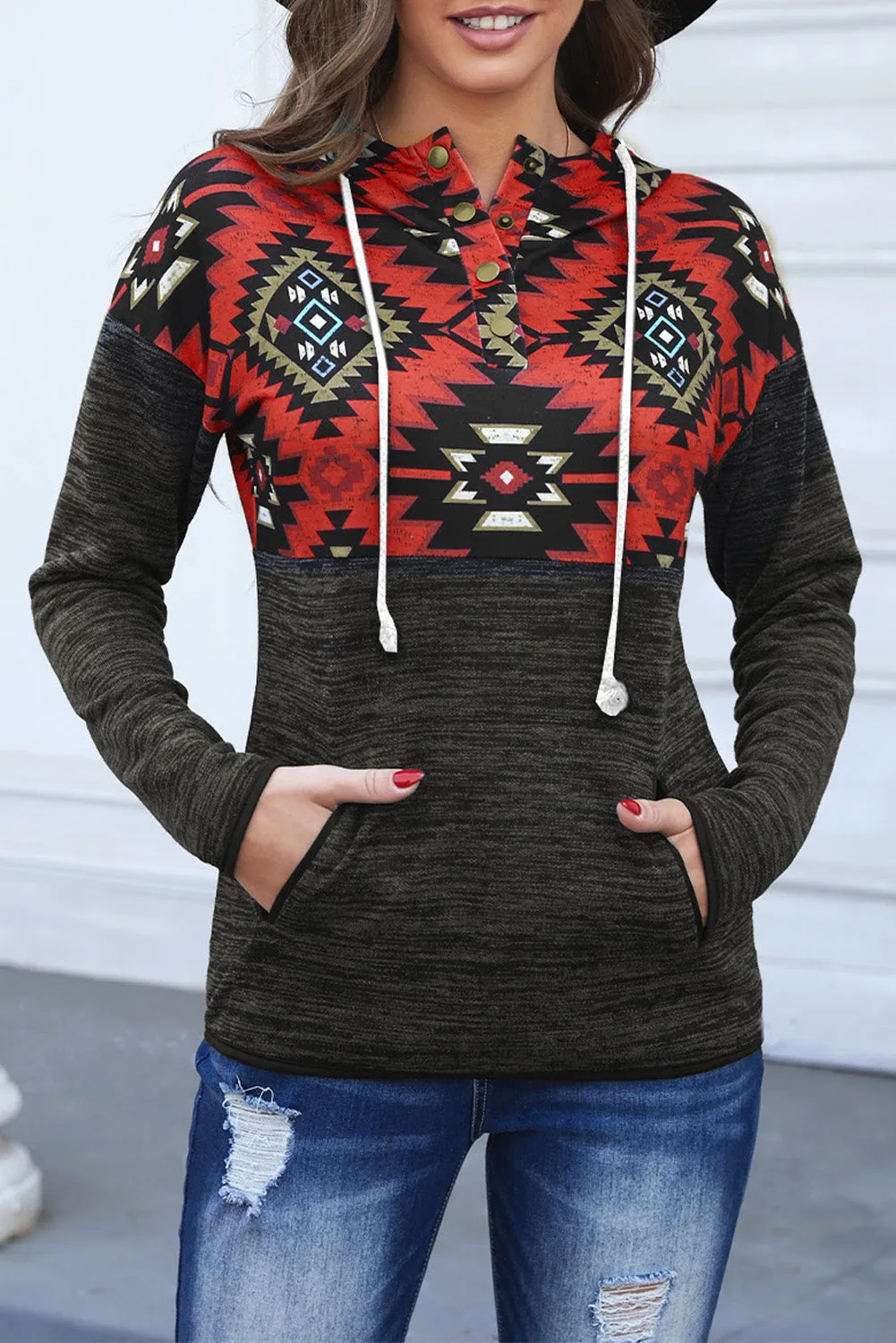 Tribal Geometric Print Hoodies with Pocket