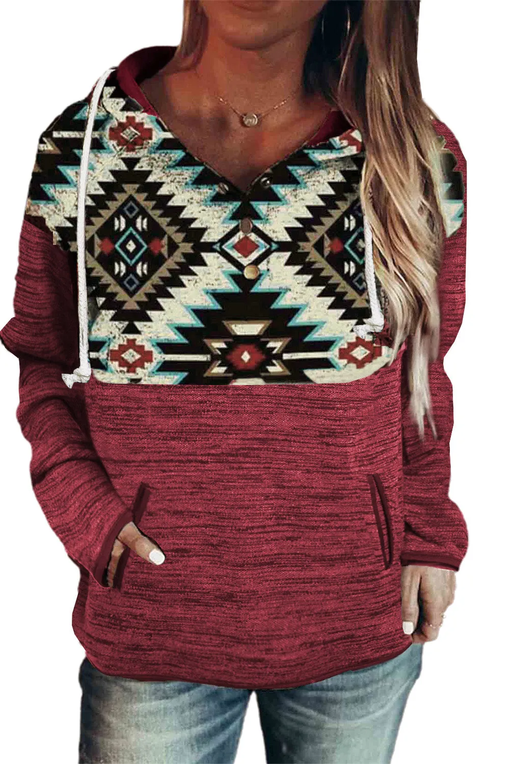 Tribal Geometric Print Hoodies with Pocket