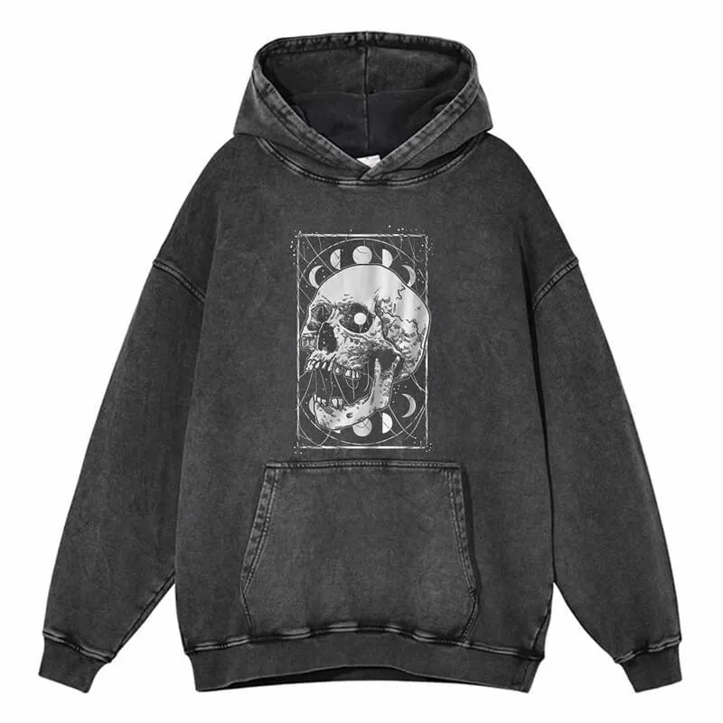 Vintage Washed Skull Head Print Hoodie