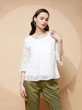 White Polyester Blend Regular Fit Blouse For Women