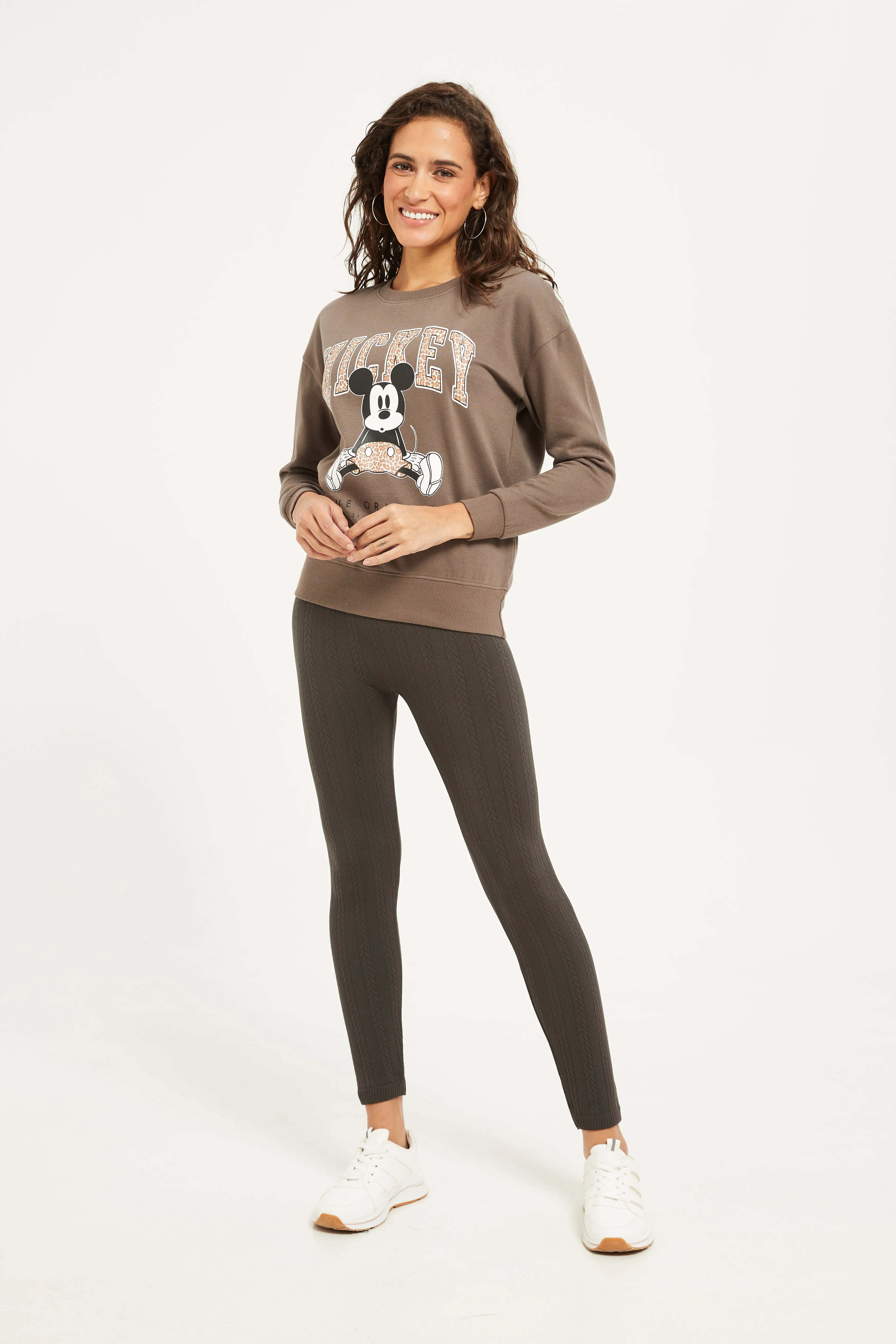 Women Brown Mickey Mouse Printed Sweatshirt