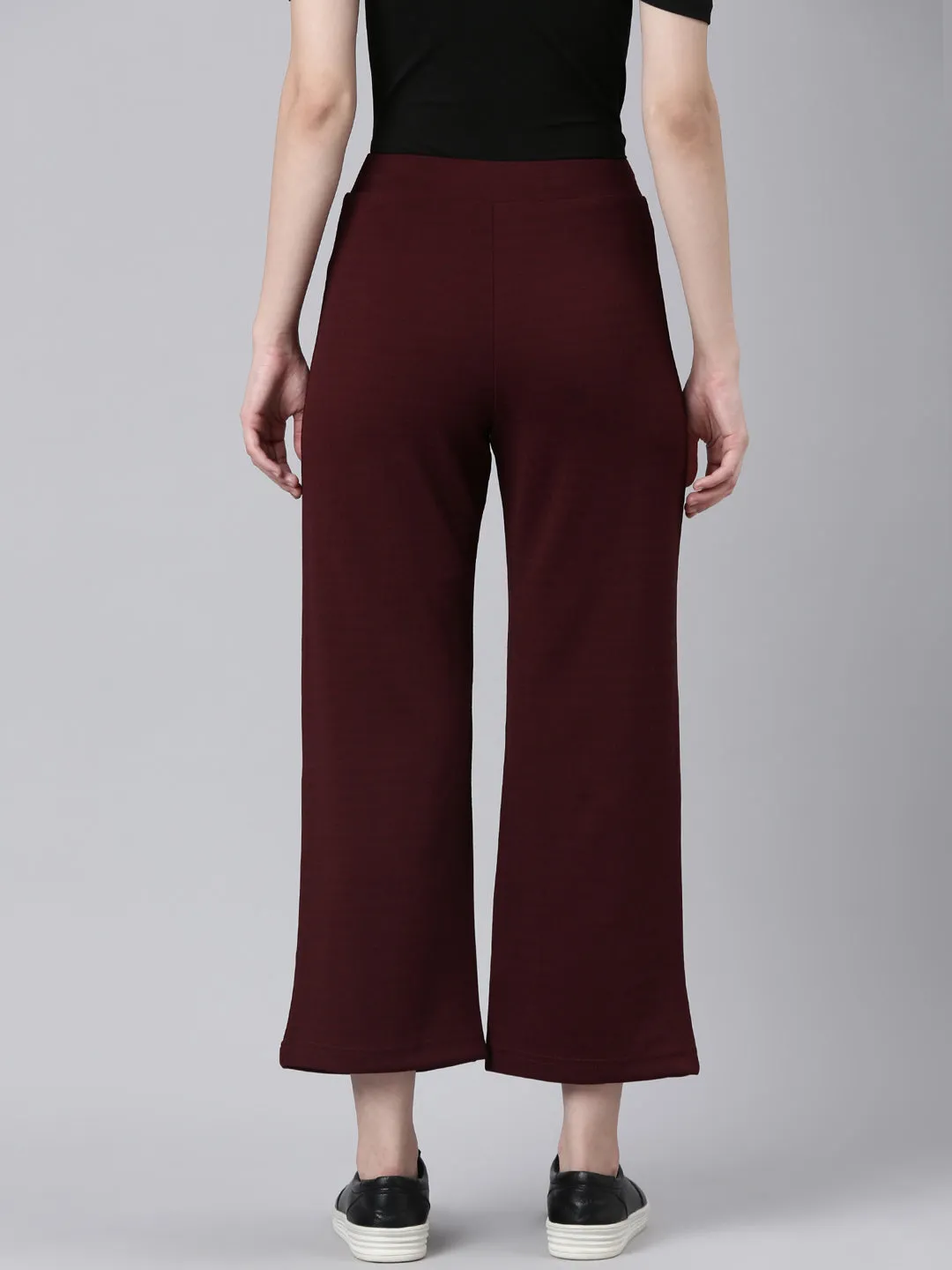 Women Maroon Solid Trouser