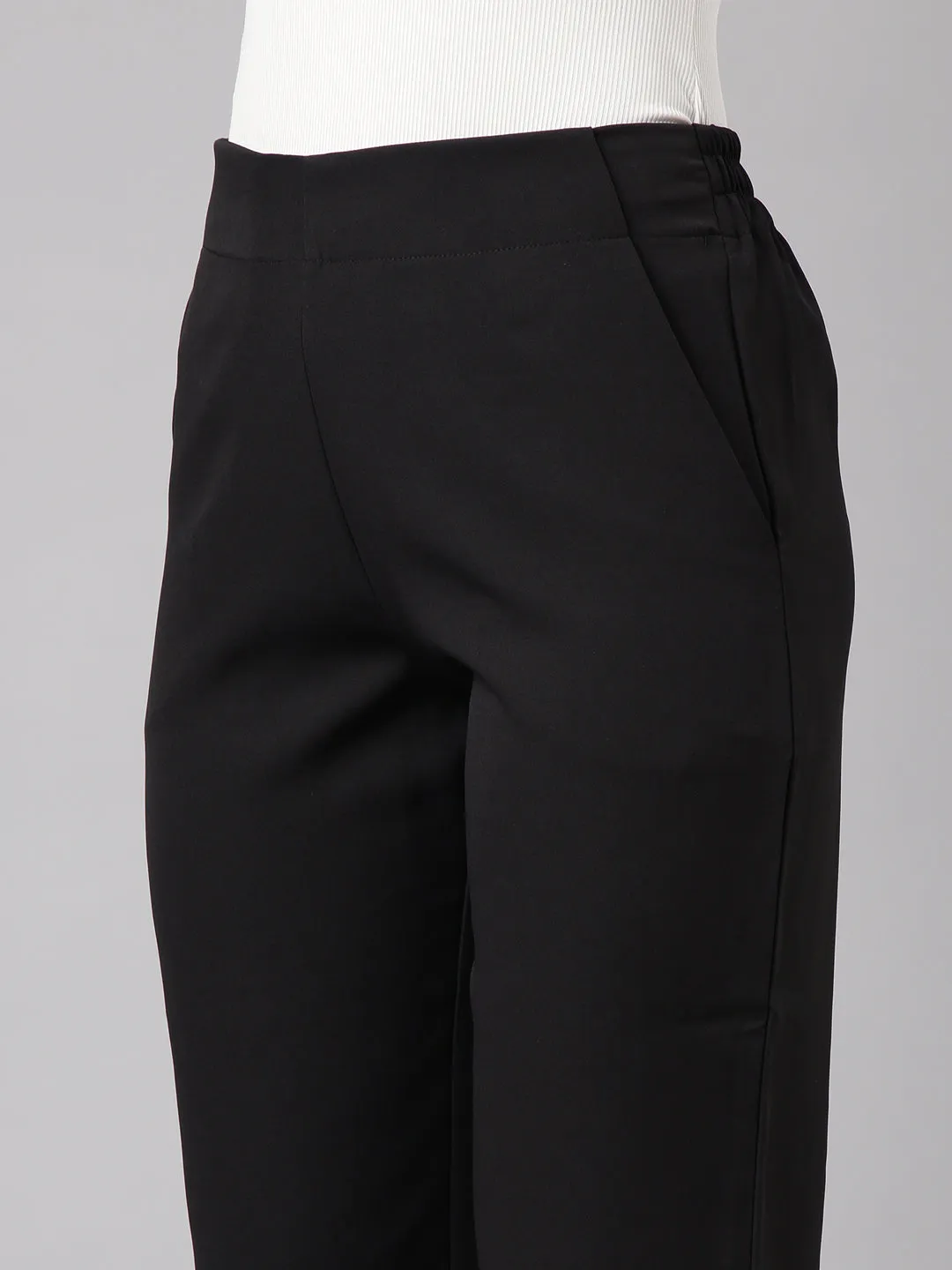 Women Solid Black Formal Trousers