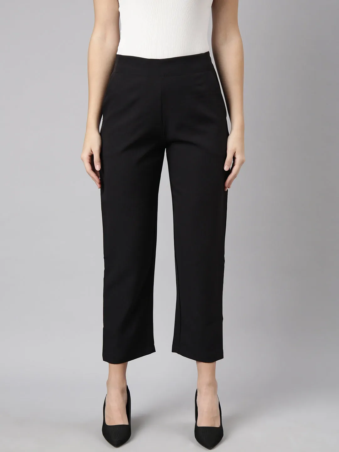 Women Solid Black Formal Trousers