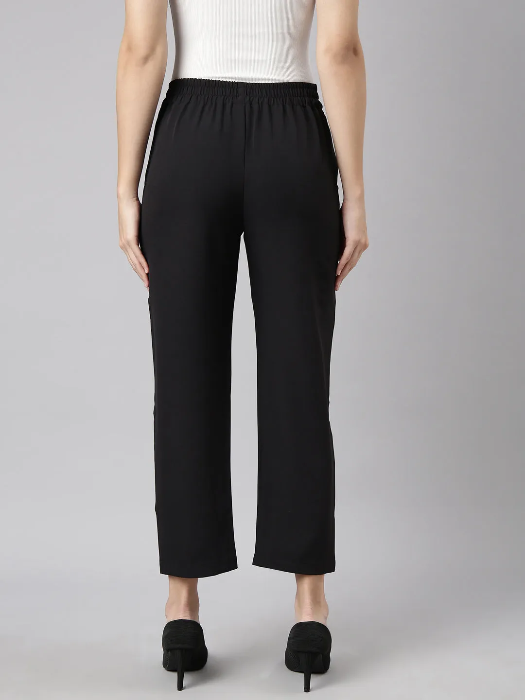 Women Solid Black Formal Trousers