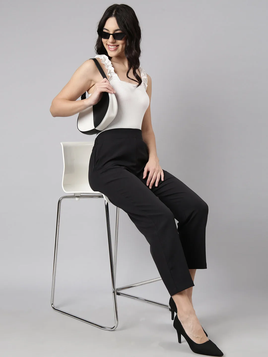 Women Solid Black Formal Trousers