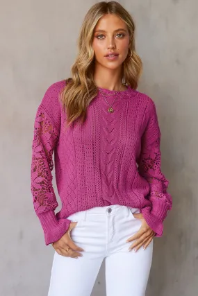 Women's Cozy Openwork Lantern Sleeve Sweater