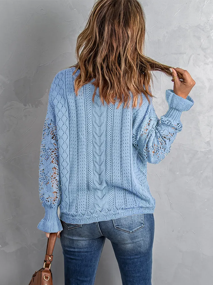 Women's Cozy Openwork Lantern Sleeve Sweater