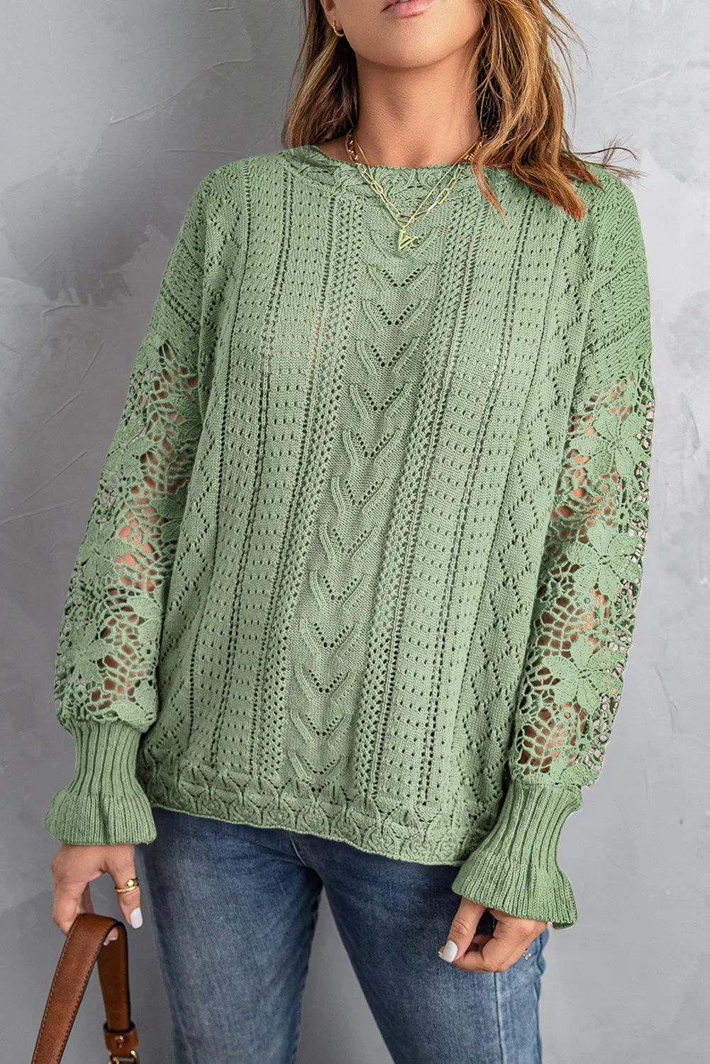 Women's Cozy Openwork Lantern Sleeve Sweater