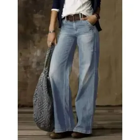 Women's Retro Fashion Casual Straight Leg Wide Leg Denim Jeans