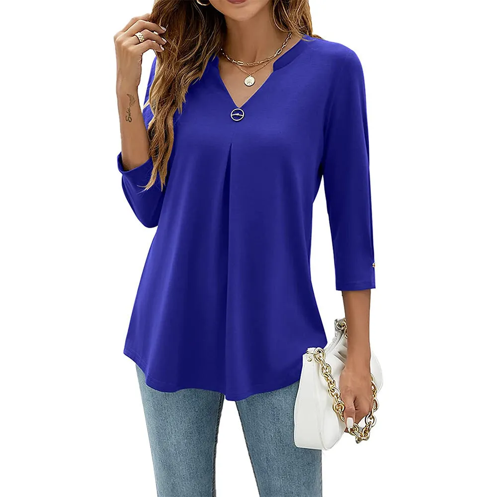 Women's Sleeve Solid Color Clinch Pleated T-shirt Tops