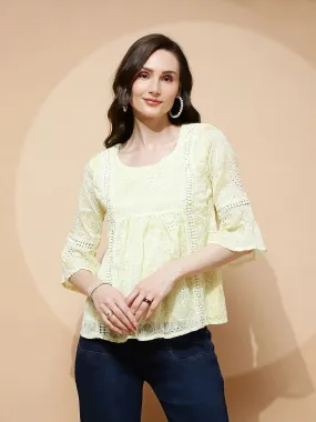 Yellow Polyester Blend Regular Fit Blouse For Women